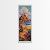 Coastal Path, Mountain, Framed Canvas Print, Vibrant Beach Landscape Wall Art, Desert Coastal Decor, Colorful Nature Living Room Accent