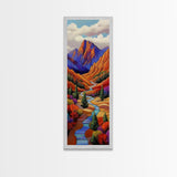 Autumn River, Bold Mountains, Canyon, Nature Wall Decor, Framed Canvas Print, Fall Living Room Art, Colorful Landscape Style