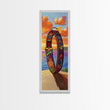 Dog Collar, Sunset, Framed Canvas Print, Colorful dog collar painting at beach sunset, pet lover gift, eclectic decor, mudroom wall art