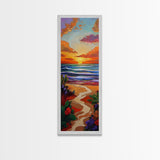Path Beach, Sunset, Tropical Canvas Print scenic path to ocean wall decor, vibrant beach sunset artwork, tropical boho art, entryway art