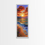 Beach Sunset, Clouds, Coastal Canvas Print vibrant tropical sunset painting, ocean waves art, colorful coastal decor, summer home wall art