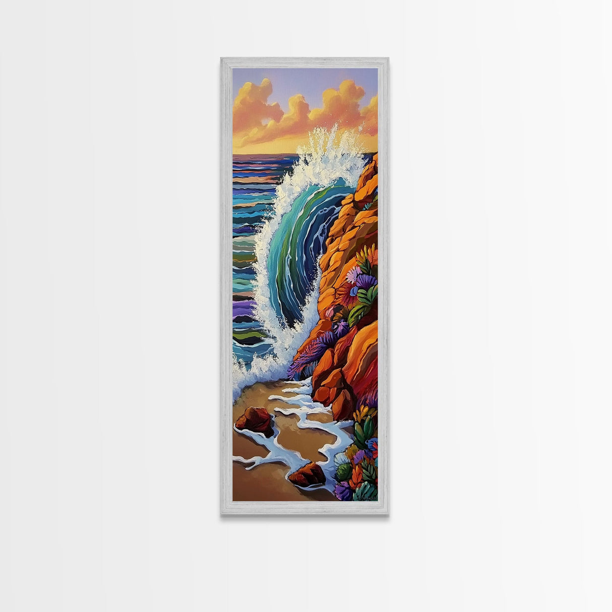 Ocean Wave, Rocks, Canvas Print, Vibrant Coastal Wall Art, Beach Bathroom Art, Nature Inspired, Bold Seascape, Summer Home Decor