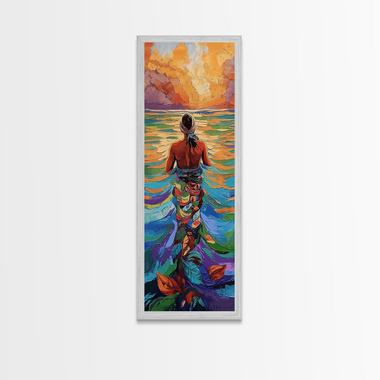 Woman Water, Sunset, Canvas Print, Bohemian Abstract Wall Art, Feminine Bedroom Decor, Sunset Painting, Vibrant Beach Vibes