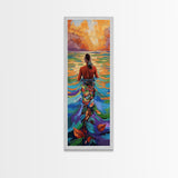 Woman Water, Sunset, Canvas Print, Bohemian Abstract Wall Art, Feminine Bedroom Decor, Sunset Painting, Vibrant Beach Vibes