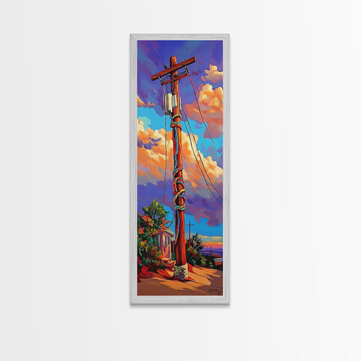 Telephone Pole, Sunset, Framed Canvas Print, Urban Wall Art, Southwest Landscape Decor, Colorful Street Scene, Eclectic Room Accent