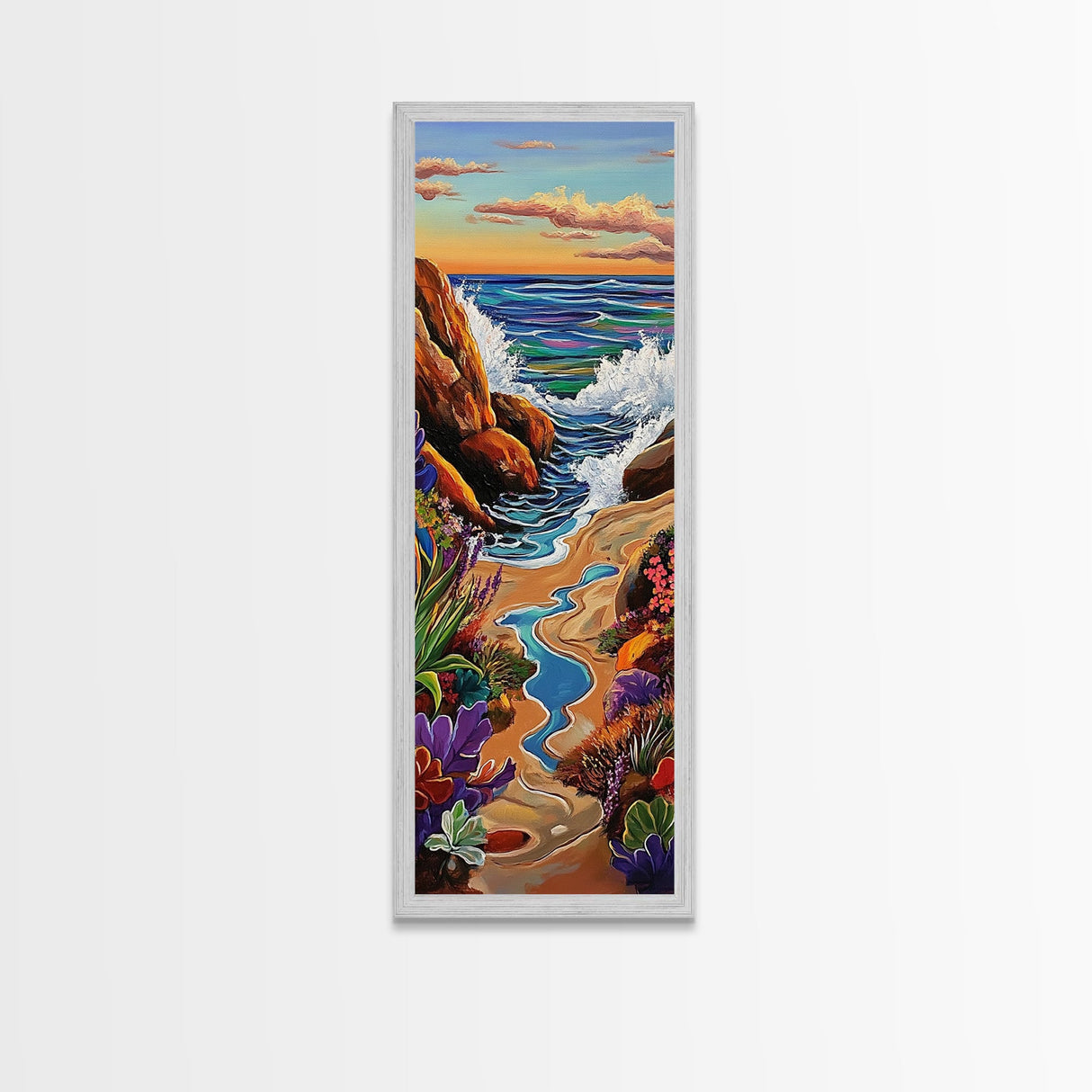 Beach Path, Rocks, Canvas Print, Coastal Wall Art, Nature Inspired Hallway Decor, Vibrant Ocean Scene, Boho Beach Aesthetic