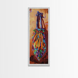 Bag Ribbon, Textiles, Fiesta - Framed Canvas Print boho textile wall art, vibrant folk art style, colorful entryway decor, Fall home accent
