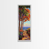 Trees Shoreline,Sunset,Serene — Framed Canvas Print, coastal nature wall art, tropical autumn decor, landscape painting, living room artwork