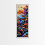 Fish Stream, Fantasy Whimsical — Framed Canvas Print, colorful river painting, kids room aquatic wall art, fantasy nature scene, boho decor