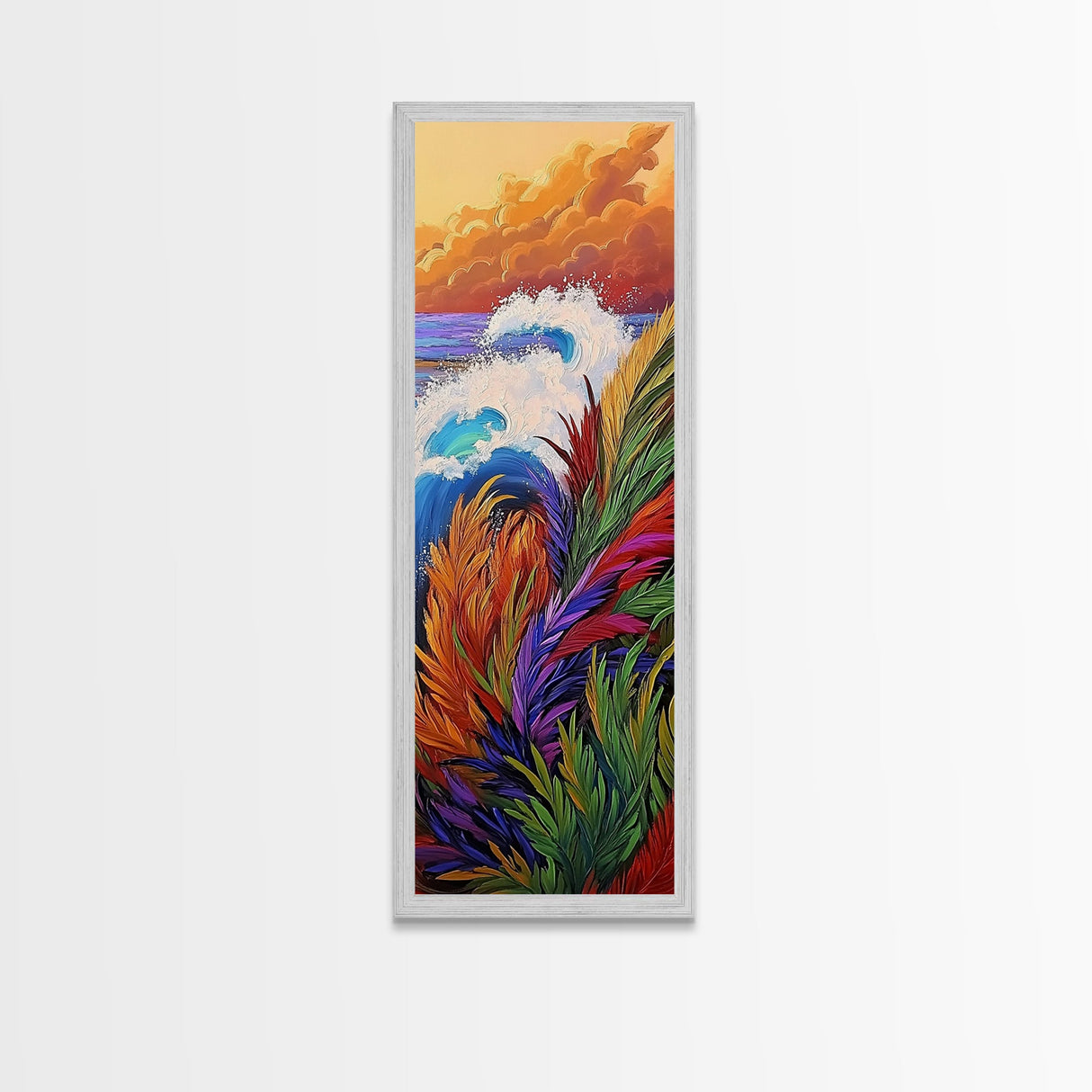 Colorful Wave, Ocean Sunset, Coastal Wall Decor, Framed Canvas Print, Vibrant Seascape Art, Beach House Accent, Boho Living Room Art