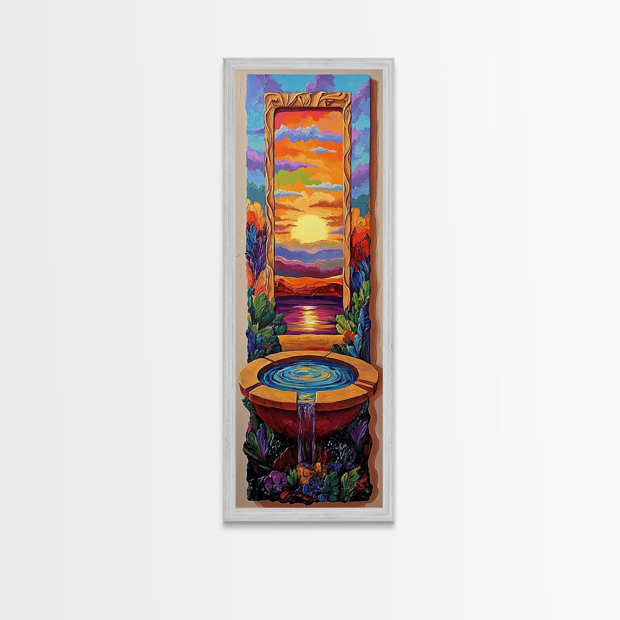 Sunset Portal, Water Fountain, Mystical Dreamscape, Framed Canvas Print, Fantasy Wall Decor, Spiritual Living Room Art, Surreal Vibe