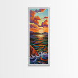 Sunset Ocean Serenity Horizon – Tranquil Coastal Wall Art, Vibrant Color Seascape, Framed Canvas Print, Bedroom or Bathroom Art
