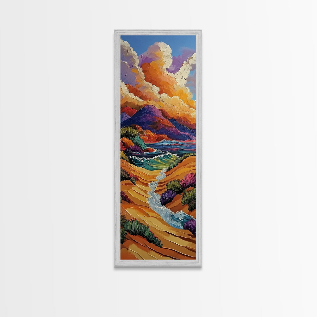 Dunes River, Mountains, Sunset, Framed Canvas Print, southwestern art, fall landscape painting, rustic home hallway wall decor