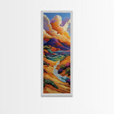Dunes River, Mountains, Sunset, Framed Canvas Print, southwestern art, fall landscape painting, rustic home hallway wall decor