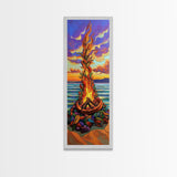 Vibrant Campfire, Sunset Beach – Colorful Beach Bonfire Painting, Fall Outdoor Wall Art, Framed Canvas Print, Cabin Living Room Style