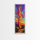 Fire Dusk, Mountains Vibrant – Scenic Bonfire Painting, Vibrant Nature Decor, Framed Canvas Print, Autumn Outdoor Living Room Art