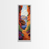 Desert Ocean, Cactus View, Framed Canvas Print, southwestern boho wall art, colorful nature painting, rustic hallway decor, warm earth tones