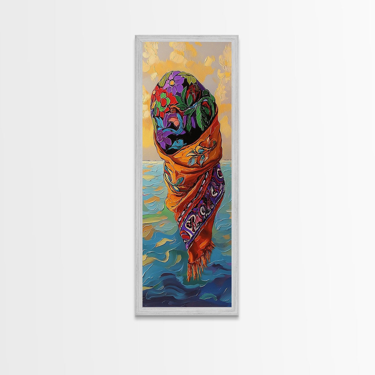 Floating Scarf, Ocean Breeze, Abstract Flow, Framed Canvas Print, colorful surreal art, modern boho wall décor, bedroom artistic nook