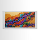 Mountains Flowers, Layers, Texture, Canvas Print, colorful impasto abstract mountain scene, modern art piece, textured fall wall decor