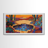 Sunset Cactus, Oasis, Vibrant Desert Canvas Print, Boho Living Room Wall Art, Colorful Sunset Painting, Southwest Style Artwork