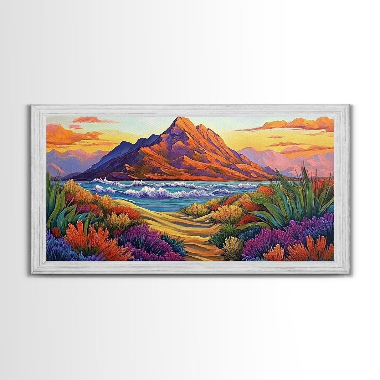 Mountains Waves, Path, Sunset Landscape Canvas Print, Colorful Nature Wall Art, Southwest Bedroom Decor, Autumn Art Style