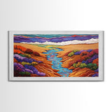 Stream Desert, Flowers, Vibrant Nature Canvas Print, Southwest Landscape Wall Decor, Autumn Living Room Boho Art Style