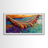 Hammock, Relax, Tropical, Sunset, Framed Canvas Print, Vibrant tropical vibes, beachy boho wall art, bedroom or sunroom decor