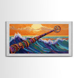 Waves, Surf, Nautical, Bold, Framed Canvas Print, Colorful seascape painting, ocean surf art, beach house living room wall decor