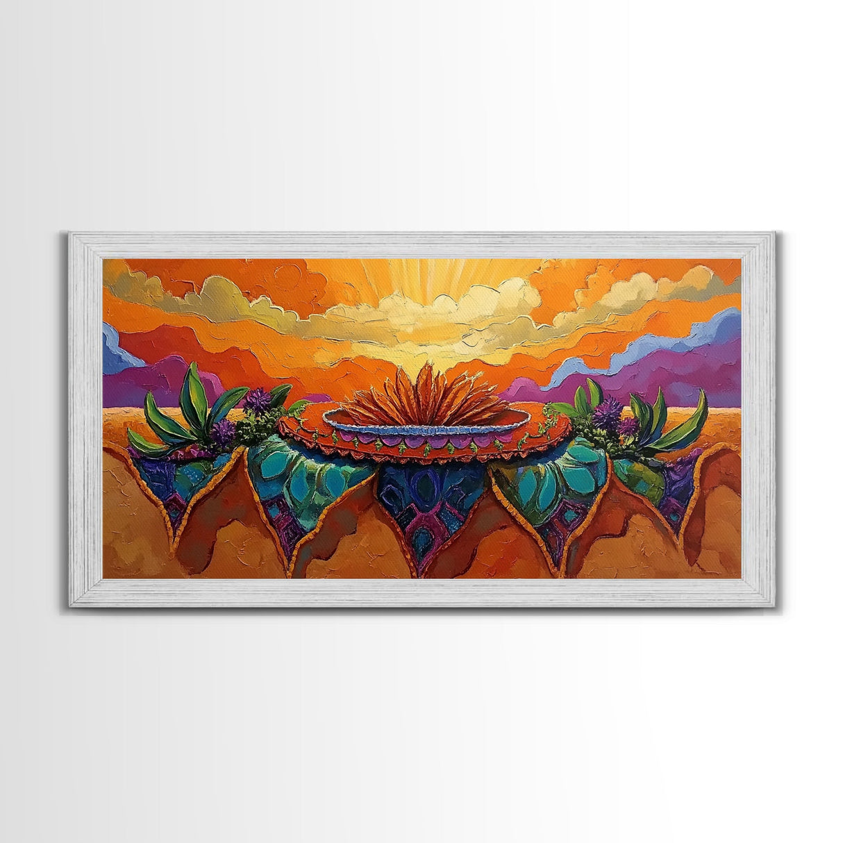 Sunrise Desert, Bloom, Canvas Print, Vibrant desert sunrise painting, boho southwestern art, Bedroom Wall Art, botanical decor