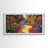 Jungle Cove, Bright, Canvas Print, Lush tropical jungle path to sea, Dining Room Wall Art, nature artwork, bohemian coastal print