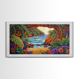 Tropical Archway, Ocean, Sunset, Framed Canvas Print, Coastal Decor, Tropical Wall Art, Landscape Painting, Living Room Artwork