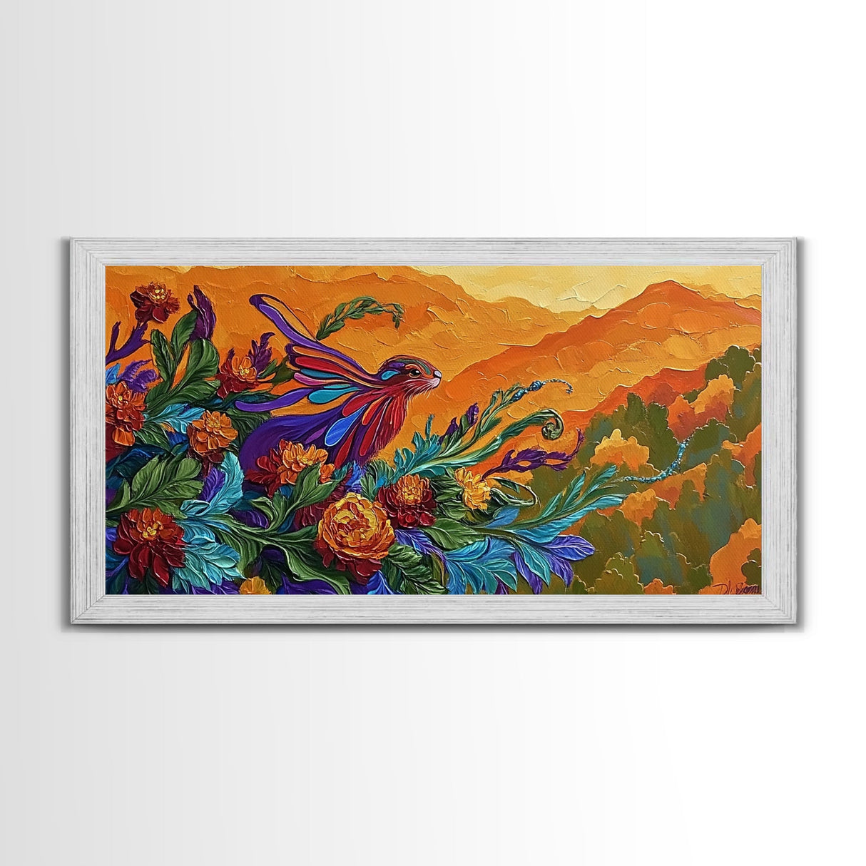 Rabbit Flowers, Fantasy, Autumn, Framed Canvas Print, Whimsical Fall Wall Art, Nursery Decor, Woodland Animal Art, Boho Autumn Style