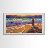 Sunset Ocean, Solitude, Framed Canvas Print, Peaceful Beach Sunset Art, Serene Mindfulness Coastal Decor, Zen Living Room Artwork