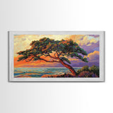 Tree Coast, Storm, Drama, Framed Canvas Print ocean pine tree artwork, landscape wall decor, moody nature art, living room accent