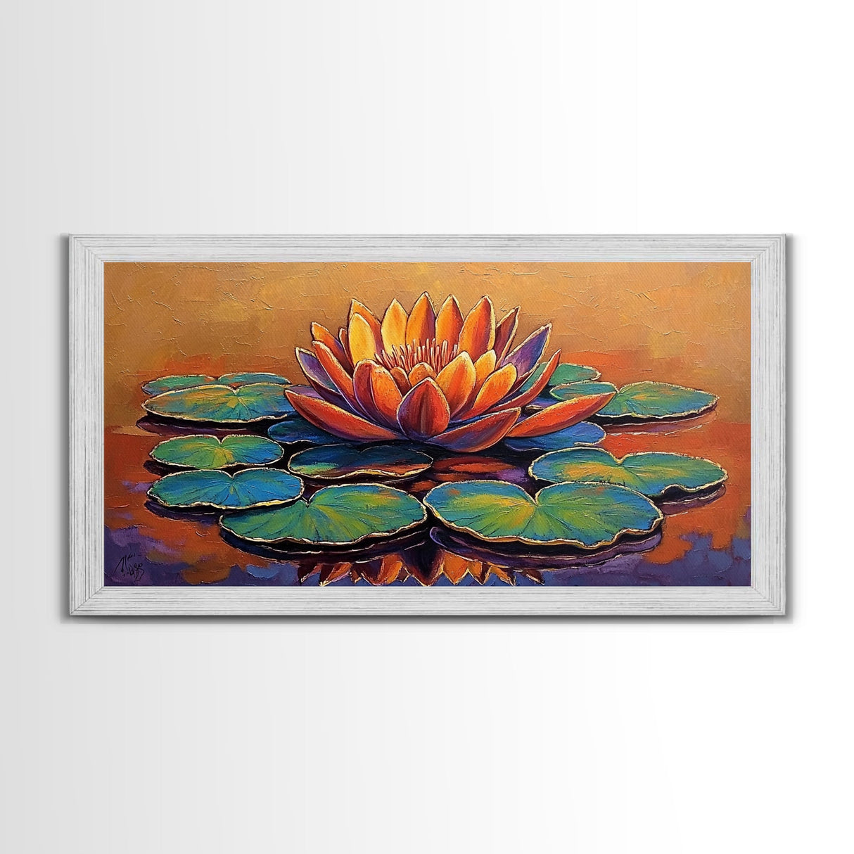 Lotus Lily, Pond, Zen, Canvas Print, Meditative floral wall art, zen home office decor, vibrant water lily boho art, yoga room painting