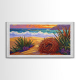Nest Ocean, Beach, Nature, Framed Canvas Print, Desert beach art, boho coastal nature scene, calming fall tones, living room wall decor