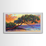 Tropical Tree, Beach, Sunset, Framed Canvas Print nature lover wall decor, boho coastal print, vibrant living room art, island art