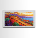 Pathway Mountain, Trail, Sunset, Framed Canvas Print adventure lovers gift, hiking trail art, colorful landscape wall decor