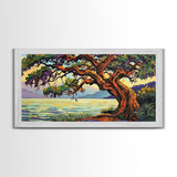 Twisted Tree, Lakeside Sunset, Majestic Oak, Canvas Print, Nature Wall Art, Living Room or Office Decor, Scenic Landscape Painting
