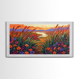 Wildflowers, River, Mountains, Autumn, Canvas Print fall floral decor, rustic meadow art, nature landscape painting, country living room