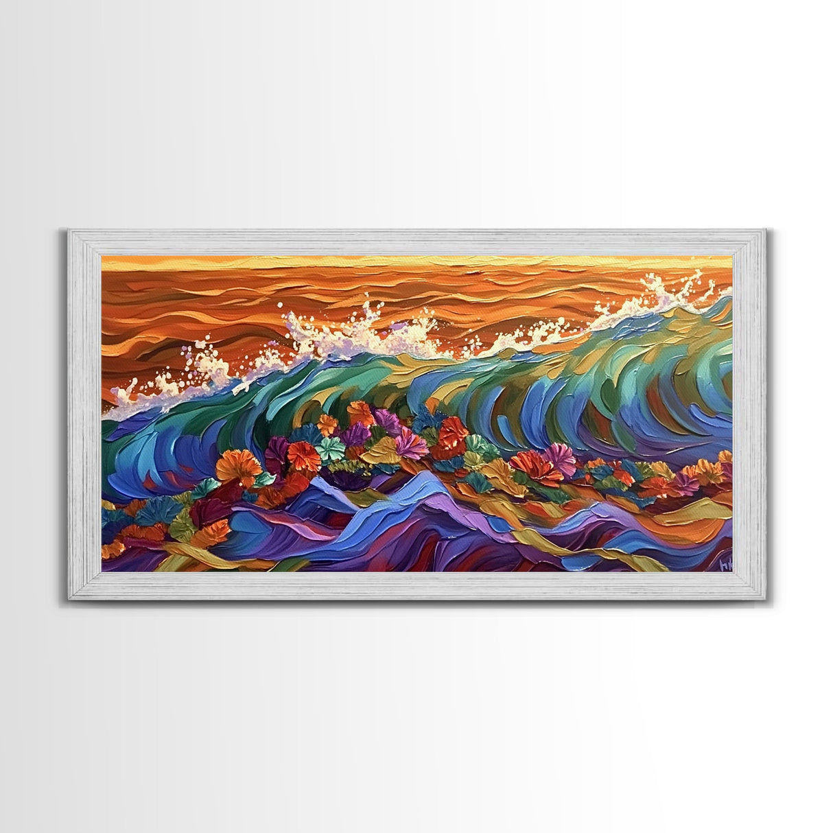 Sunset Ocean, Bold Waves, Color Splash, Canvas Print, Vibrant Seascape Art, Beach House Decor, Coastal Living Room Wall Art