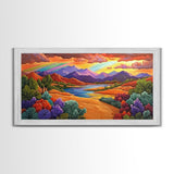 Rainbow Sky, Desert River, Mountain View, Canvas Print, Scenic Landscape Wall Art, Colorful Fall Decor, Living Room Statement Piece
