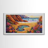 Tide Pool, Sandy Shore, Flower Beach, Canvas Print, Coastal Floral Wall Art, Vibrant Kitchen  Art, Hallway Summer Decor