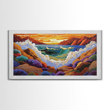 Wave Crash, Sunset Coast, Rocky Horizon, Canvas Print, Dramatic Seascape Wall Art, Ocean Inspired Living Room Art, Study Decor