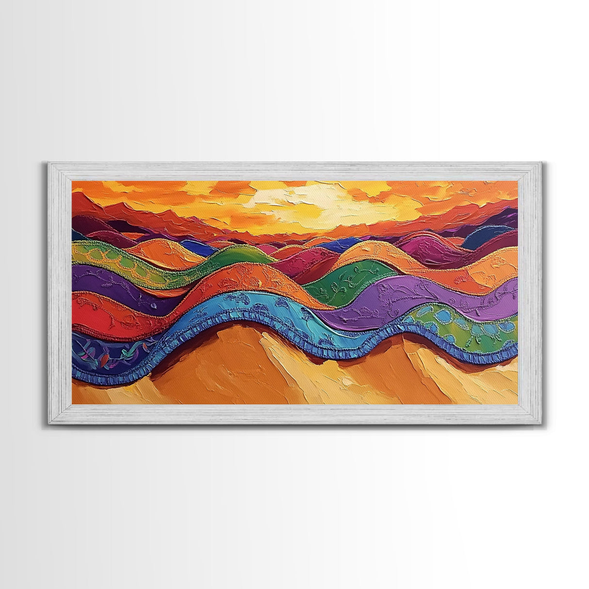 Desert Hills, Color Layers, Sunset Sky, Canvas Print, Boho Abstract Wall Art, Eclectic Bedroom Print, Vibrant Hallway Decor