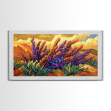 Lavender Bloom, Desert, Hillside, Framed Canvas Print Vibrant floral wall art, southwest boho style, Autumn art, hallway decor