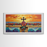 Cross Sunset, Flowers, Spiritual, Coastal Cross Sunset Framed Canvas Print, Christian Wall Art, Floral Beach Decor, Living Room Art
