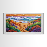Sunset, Ocean, Trail, Beach, Coastal Sunset Pathway Framed Canvas Print, Bedroom Wall Art, Vibrant Seaside Landscape, Bold Color Decor