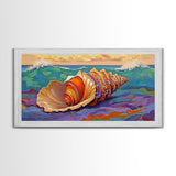 Seashell Ocean, Beach, Canvas Print, Nautical Bathroom Wall Art, Coastal Shell Decor, Vibrant Marine Painting, Seaside Home Style