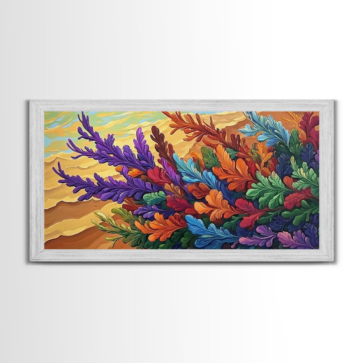 Leaves Autumn, Colorful, Canvas Print, Fall Boho Wall Decor, Vibrant Foliage Painting, Nature-Inspired Living Room Wall Art